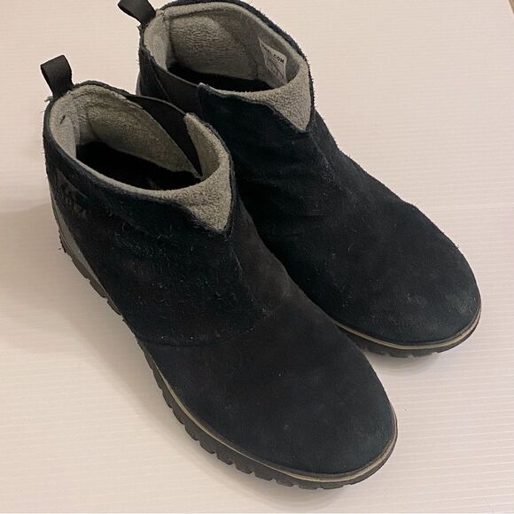 Sorel black suede leather Cozy Short ankle booties flat snow pull on round toe 9 - Picture 3 of 12